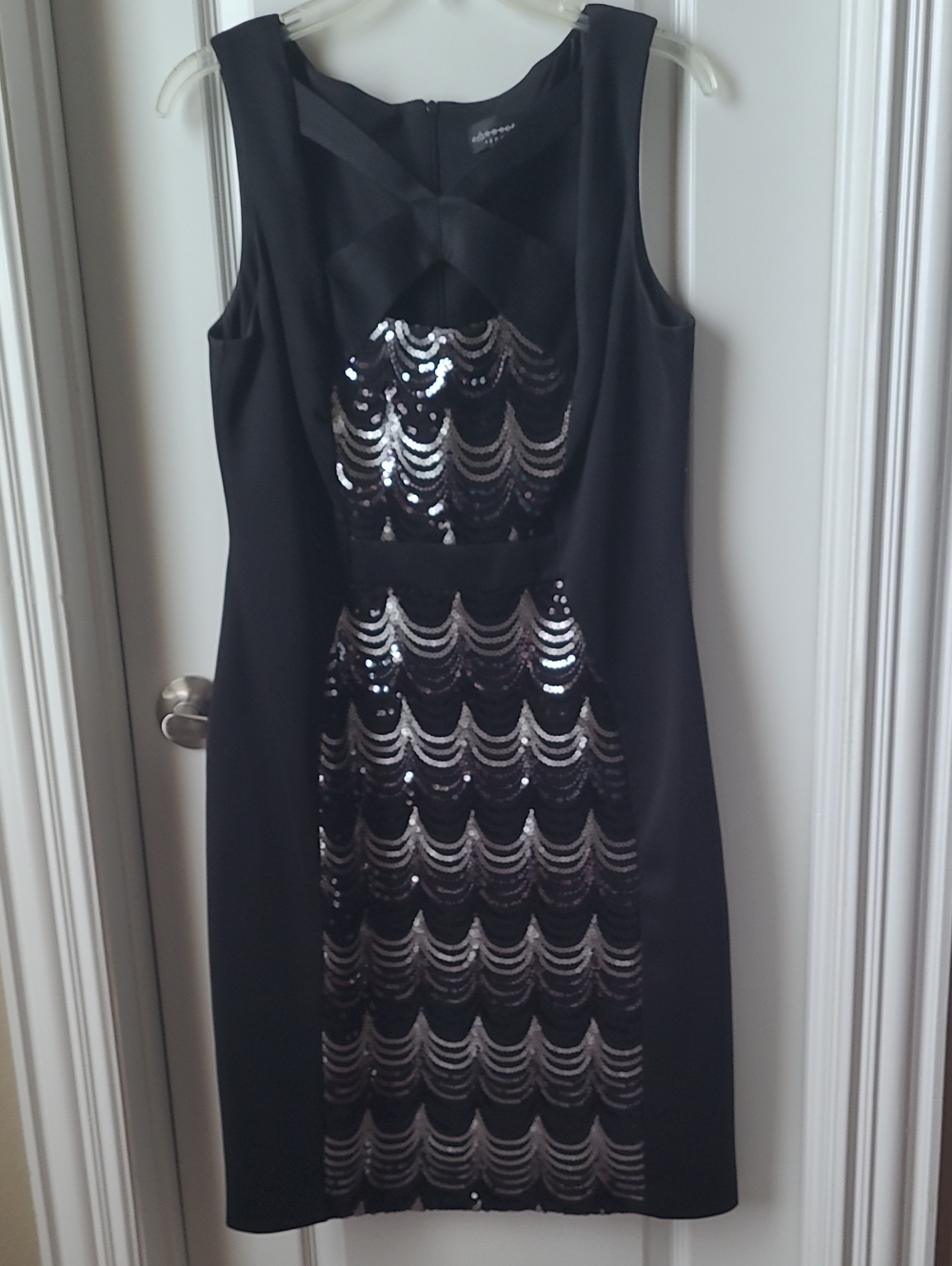 Connected Apparel Black Sequin Sheath Dress